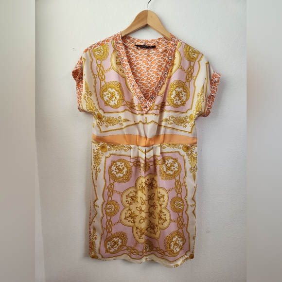 Zara Dresses & Skirts - Zara Woman 100% Mulberry Silk Scarf Print Mini Dress Multicolor Size XS